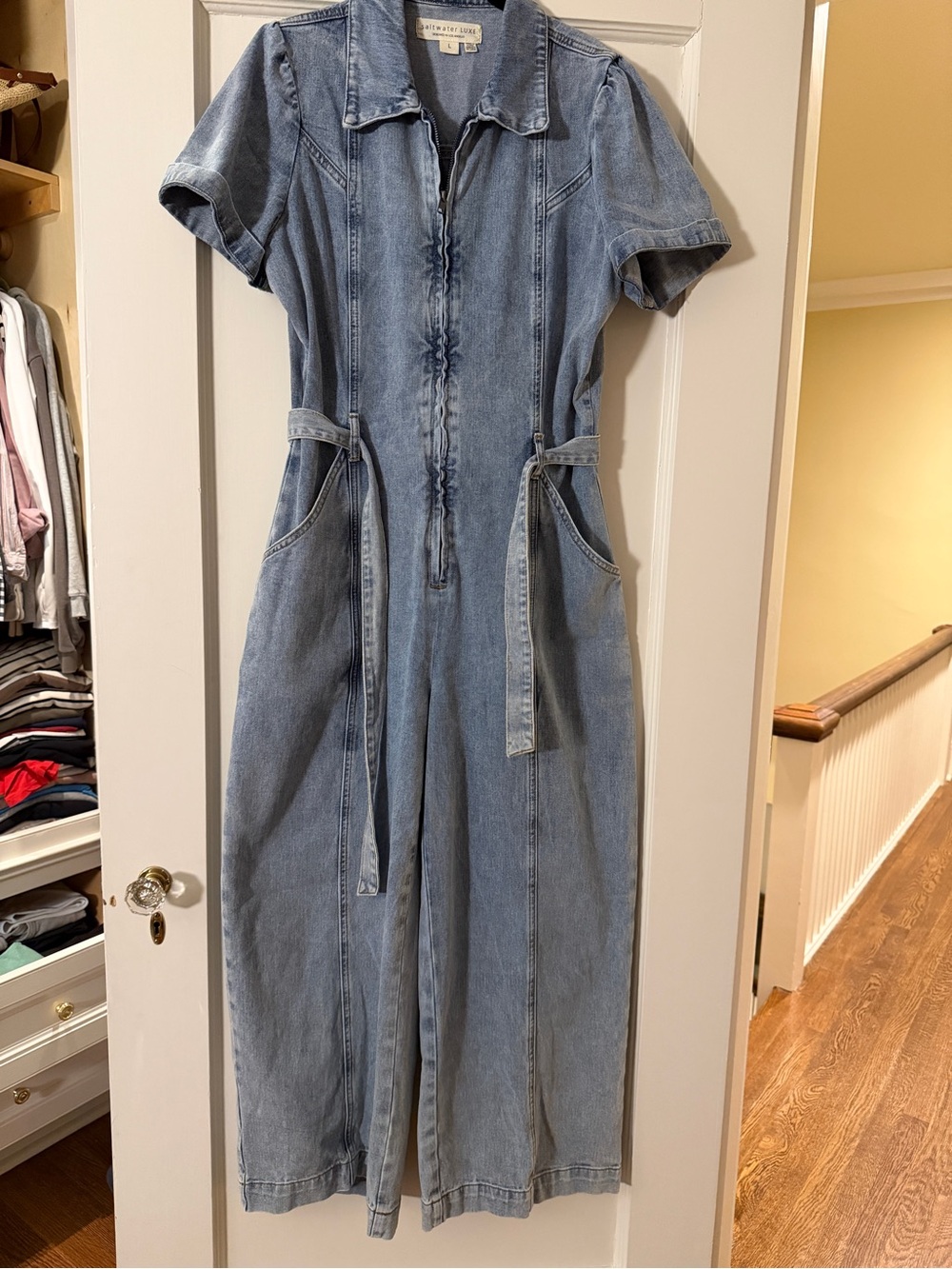 Saltwater Luxe Denim Jumpsuit with Tie Waist- Large